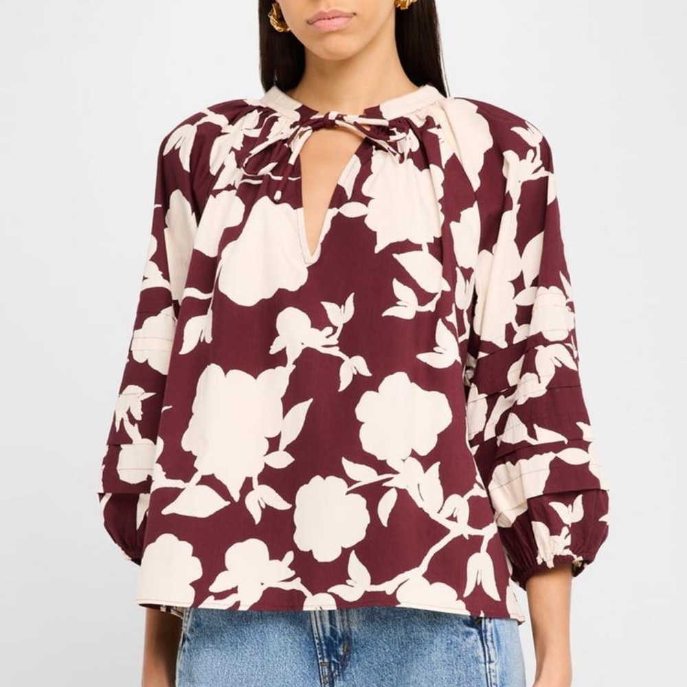 Apiece Apart Tule Floral-Print Organic Cotton Top Size XS